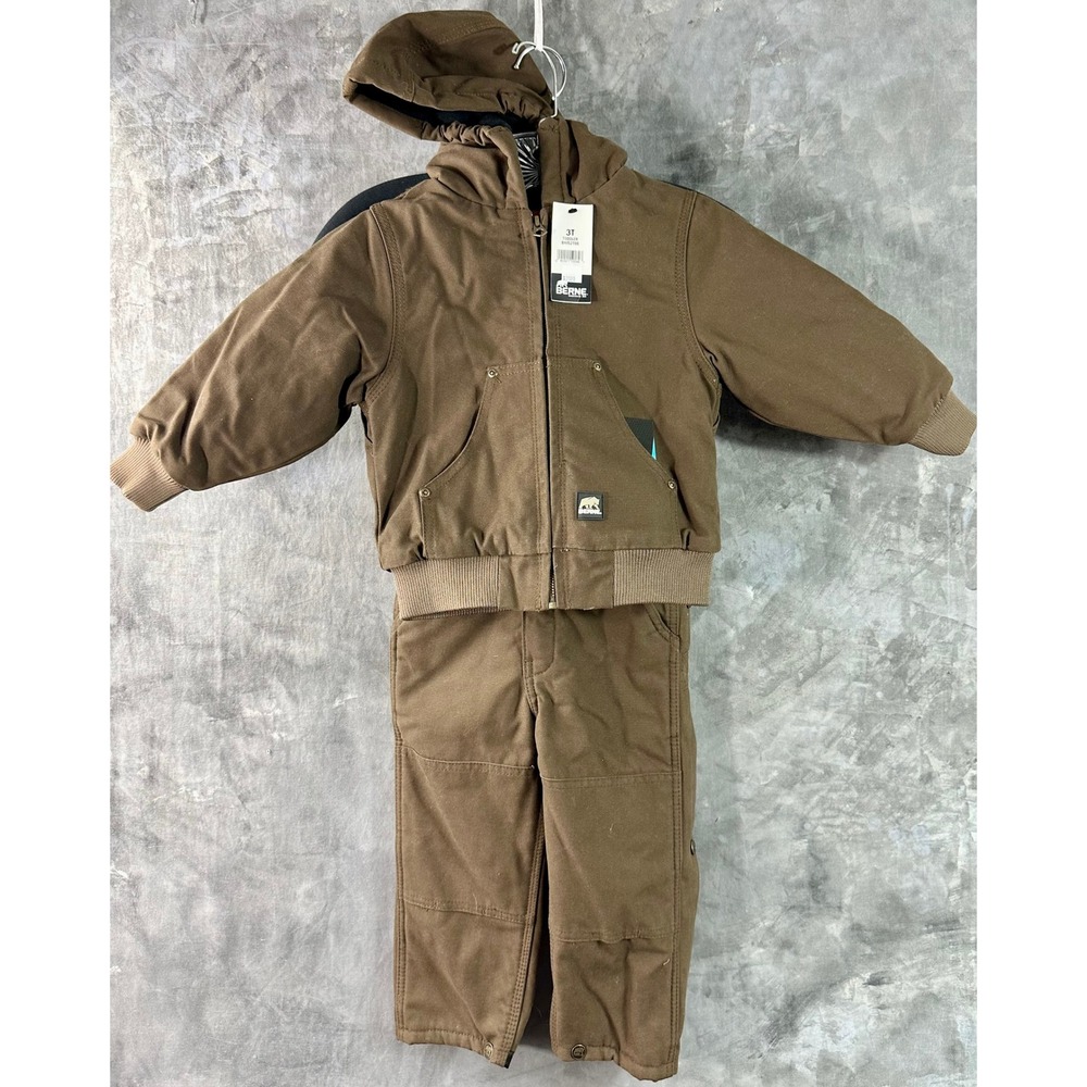 Berne Toddlers Brown Overalls & Winter Coat SET sz 3T (15928) NEW